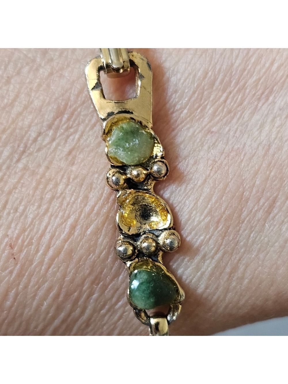 VINTAGE Jade Gold Link Braclet - Picture 6 of 8